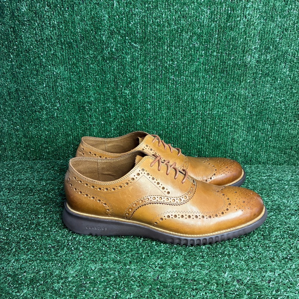 NEW Cole Haan Grand OS Wingtip Brogue Leather Oxford Dress Shoes Tan Mens 11.5 M